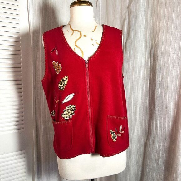 Capacity | Women’s | Vests | Petite L | Vintage Autumn Red Abstract Decorated Zi - Picture 1 of 6
